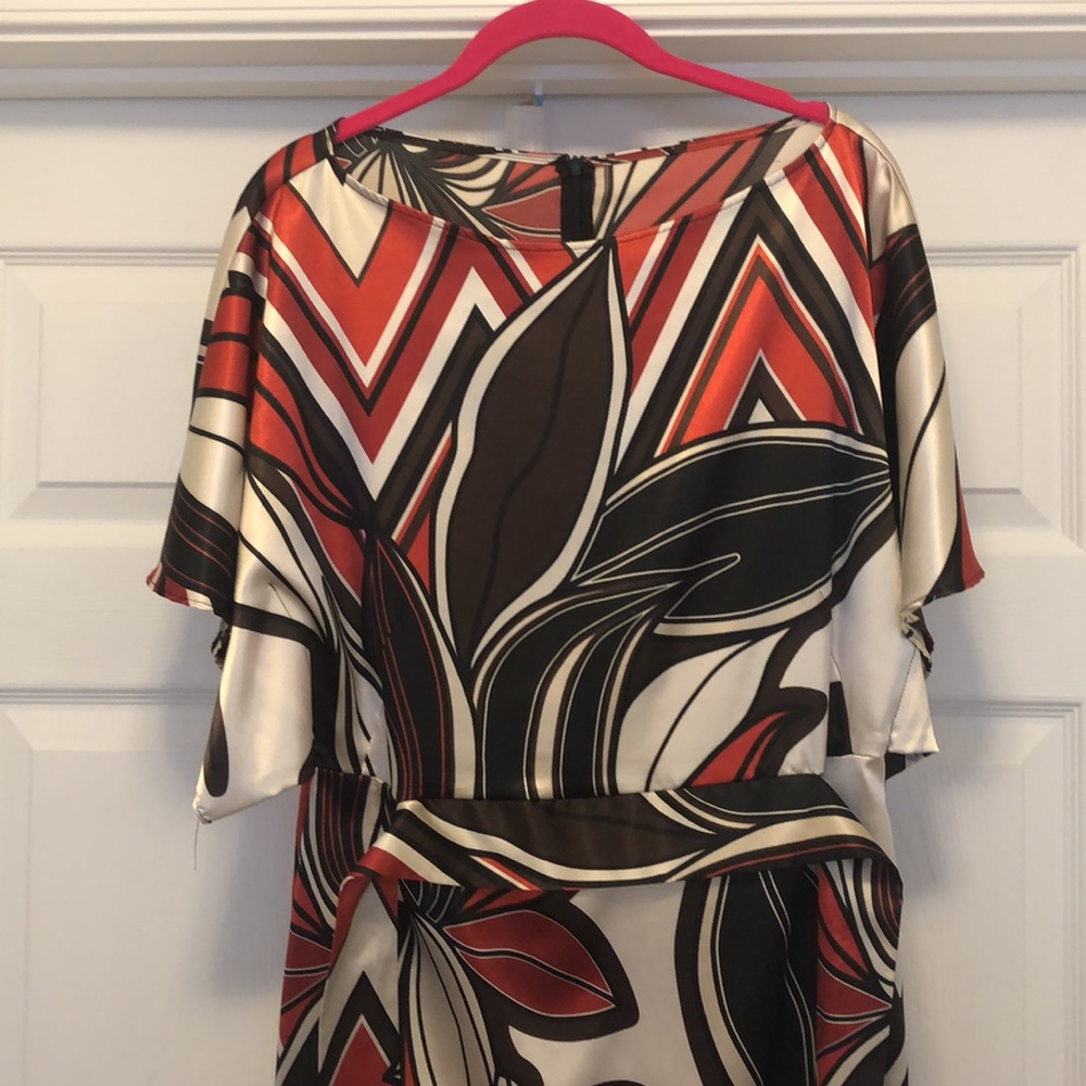 Zara Silky dress kimono belt in Red, Black & Ivory